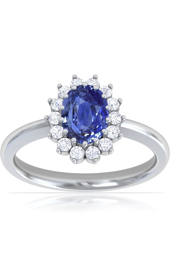 September Birthstone - Classic Princess Diana Replica Oval Sapphire Halo Ring (1.28cttw)