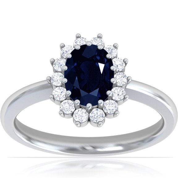 GemsNY September Birthstone - Classic Princess Diana Replica Oval Sapphire Halo Ring (Grade - AA | 1.28cttw)