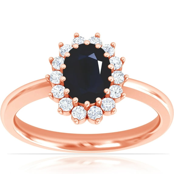 GemsNY September Birthstone - Classic Princess Diana Replica Oval Sapphire Halo Ring (Grade - A | 1.28cttw)