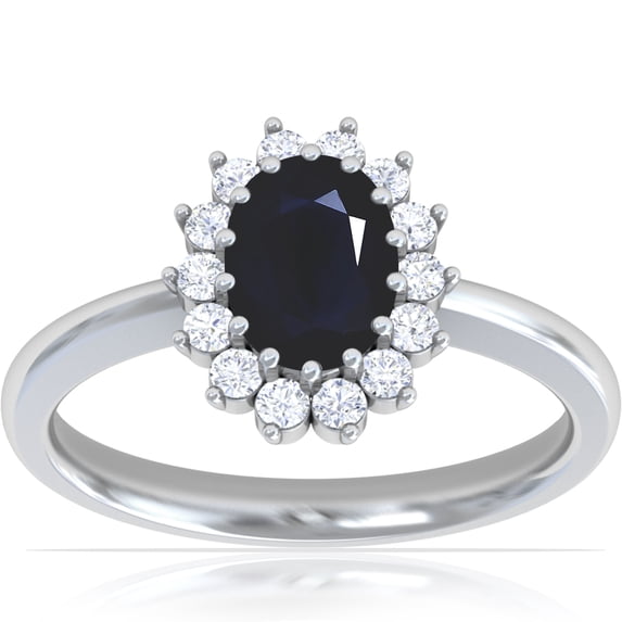 GemsNY September Birthstone - Classic Princess Diana Replica Oval Sapphire Halo Ring (Grade - A | 1.28cttw)
