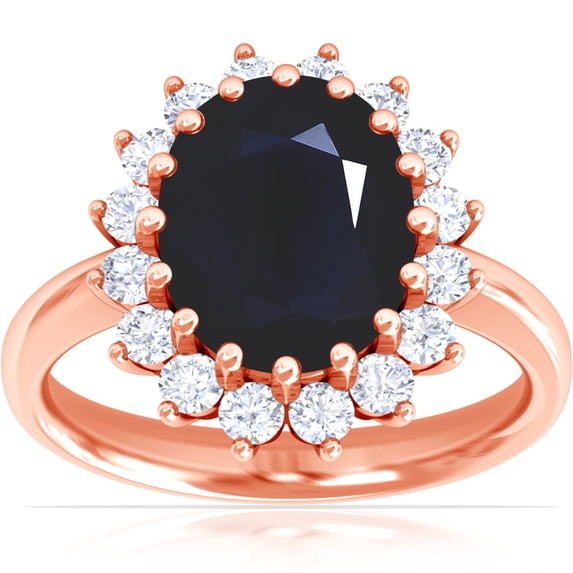 GemsNY September Birthstone - Classic Princess Diana Replica Oval Sapphire Halo Ring (Grade - A | 3.99cttw)