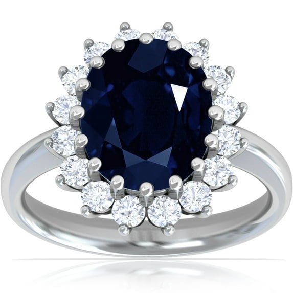GemsNY September Birthstone - Classic Princess Diana Replica Oval Sapphire Halo Ring (Grade - AA | 3.99cttw)