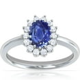 thumbnail image 1 of GemsNY September Birthstone - Classic Princess Diana Replica Oval Sapphire Halo Ring (Grade - AAA | 1.28cttw), 1 of 4