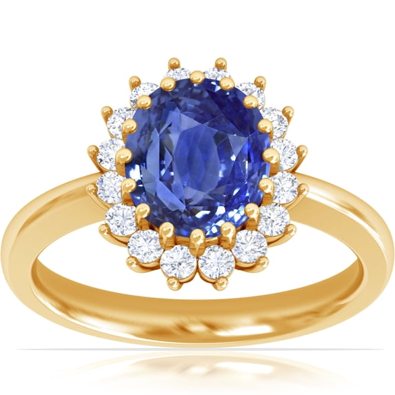 GemsNY September Birthstone - Classic Princess Diana Replica Oval Sapphire Halo Ring (Grade - AAA | 1.91cttw)