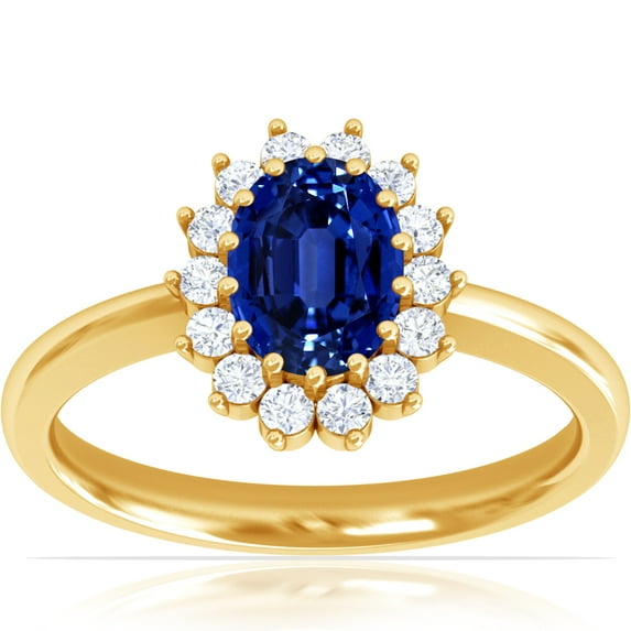 GemsNY September Birthstone - Classic Princess Diana Replica Oval Sapphire Halo Ring (Grade - AAAA | 1.28cttw)