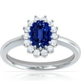 thumbnail image 1 of GemsNY September Birthstone - Classic Princess Diana Replica Oval Untreated Blue Sapphire Halo Ring For Women (Grade - AAAAA | 1.28cttw), 1 of 4