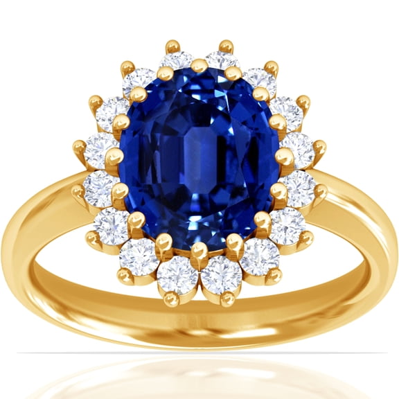 GemsNY September Birthstone - Classic Princess Diana Replica Oval Untreated Blue Sapphire Halo Ring (Grade - AAAAA | 2.73cttw)