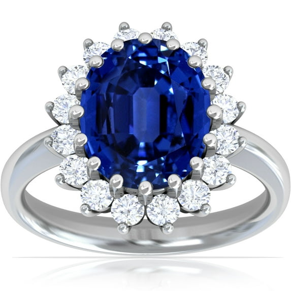 GemsNY September Birthstone - Classic Princess Diana Replica Oval Untreated Blue Sapphire Halo Ring (Grade - AAAAA | 3.99cttw)