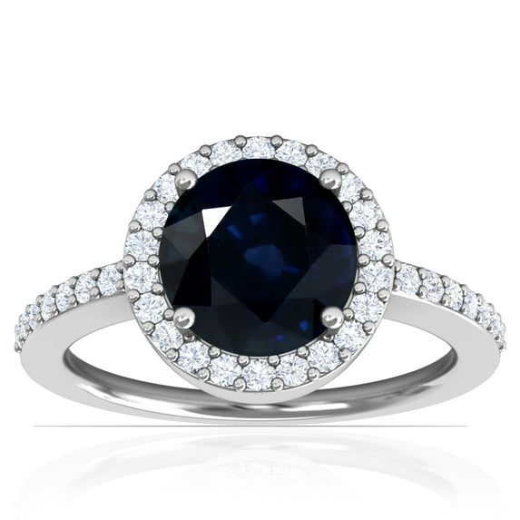 GemsNY September Birthstone - Classic Round Blue Sapphire Halo Ring with Prong Set Diamonds (Grade - A | 2.61cttw)