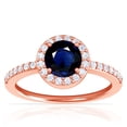 thumbnail image 1 of GemsNY September Birthstone - Classic Round Blue Sapphire Halo Ring with Prong Set Diamonds (Grade - AA | 1.35cttw), 1 of 4