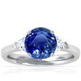 thumbnail image 1 of GemsNY September Birthstone - Classic Round Blue Sapphire Three Stone Ring with Trillion Cut Side Diamonds For Women (Grade - AAA | 2.05cttw), 1 of 4