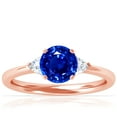 thumbnail image 1 of GemsNY September Birthstone - Classic Round Blue Sapphire Three Stone Ring with Trillion Cut Side Diamonds For Women (Grade - AAAA | 0.89cttw), 1 of 4