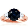thumbnail image 1 of GemsNY September Birthstone - Classic Round Blue Sapphire Three Stone Ring with Trillion Cut Side Diamonds (Grade - A | 3.05cttw), 1 of 4