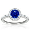 thumbnail image 1 of GemsNY September Birthstone - Classic Round Untreated Blue Sapphire Halo Ring with Prong Set Diamonds For Women (Grade - AAAAA | 1.35cttw), 1 of 4