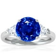 thumbnail image 1 of GemsNY September Birthstone - Classic Round Untreated Blue Sapphire Three Stone Ring with Trillion Cut Side Diamonds For Women (Grade - AAAAA | 3.05cttw), 1 of 4
