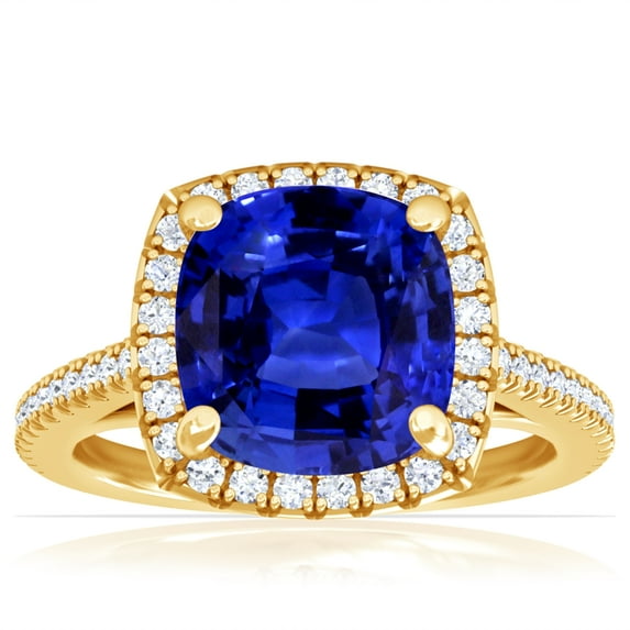 GemsNY September Birthstone - Classic Square Cushion Untreated Blue Sapphire Halo Ring with Pave Set Diamonds For Women (Grade - AAAAA | 2.65cttw)