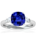 thumbnail image 1 of GemsNY September Birthstone - Classic Square Cushion Untreated Blue Sapphire Three Stone Ring with Trillion Cut Side Diamonds For Women (Grade - AAAAA | 3.05cttw), 1 of 4