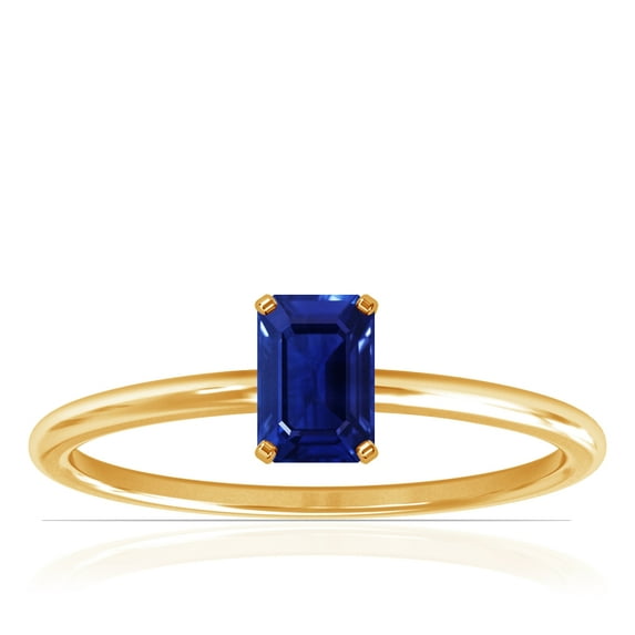 GemsNY September Birthstone - Dainty Emerald Cut Four Prong Blue Sapphire Solitaire Ring For Women For Women (Grade - AAAA | 1.10cts.)