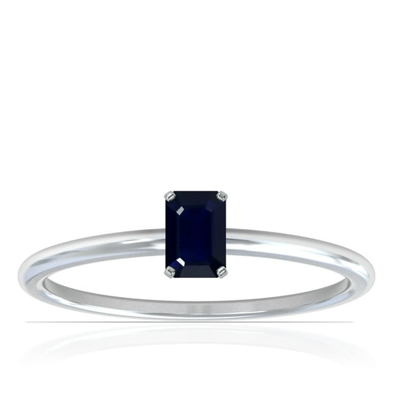 GemsNY September Birthstone - Dainty Emerald Cut Four Prong Blue Sapphire Solitaire Ring (Grade - A | 0.70cts.)