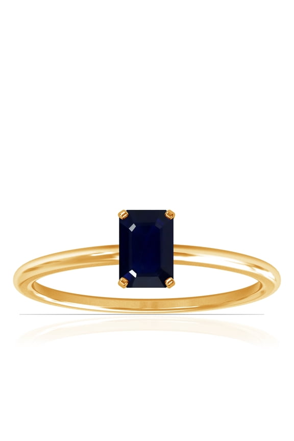 September Birthstone - Dainty Emerald Cut Four Prong Blue Sapphire Solitaire Ring (Grade - A | 1.10cts.)