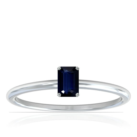 GemsNY September Birthstone - Dainty Emerald Cut Four Prong Blue Sapphire Solitaire Ring (Grade - AA | 0.70cts.)