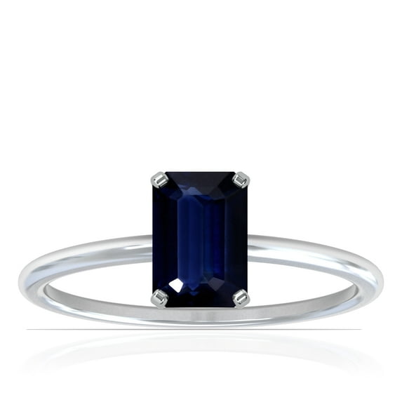 GemsNY September Birthstone - Dainty Emerald Cut Four Prong Blue Sapphire Solitaire Ring (Grade - AA | 3.00cts.)