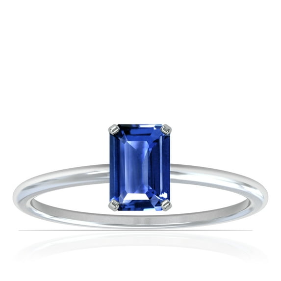 GemsNY September Birthstone - Dainty Emerald Cut Four Prong Blue Sapphire Solitaire Ring (Grade - AAA | 1.75cts.)