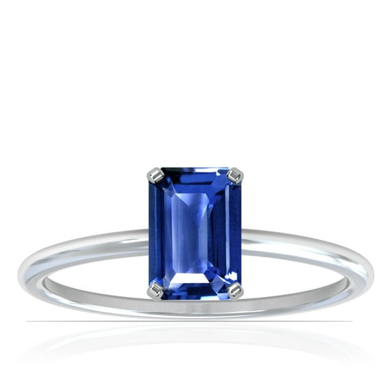 GemsNY September Birthstone - Dainty Emerald Cut Four Prong Blue Sapphire Solitaire Ring (Grade - AAA | 3.00cts.)