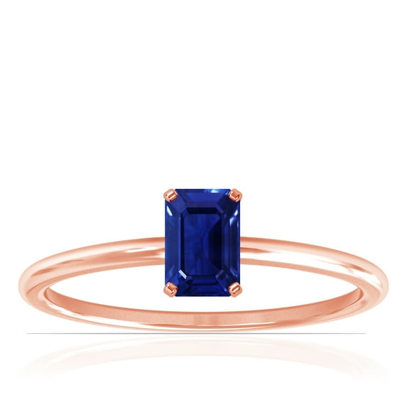 GemsNY September Birthstone - Dainty Emerald Cut Four Prong Blue Sapphire Solitaire Ring (Grade - AAAA | 1.10cts.)