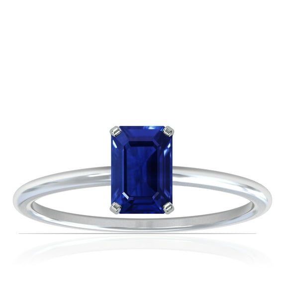 GemsNY September Birthstone - Dainty Emerald Cut Four Prong Blue Sapphire Solitaire Ring (Grade - AAAA | 1.75cts.)