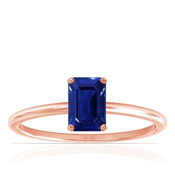 GemsNY September Birthstone - Dainty Emerald Cut Four Prong Blue Sapphire Solitaire Ring (Grade - AAAA | 1.75cts.)