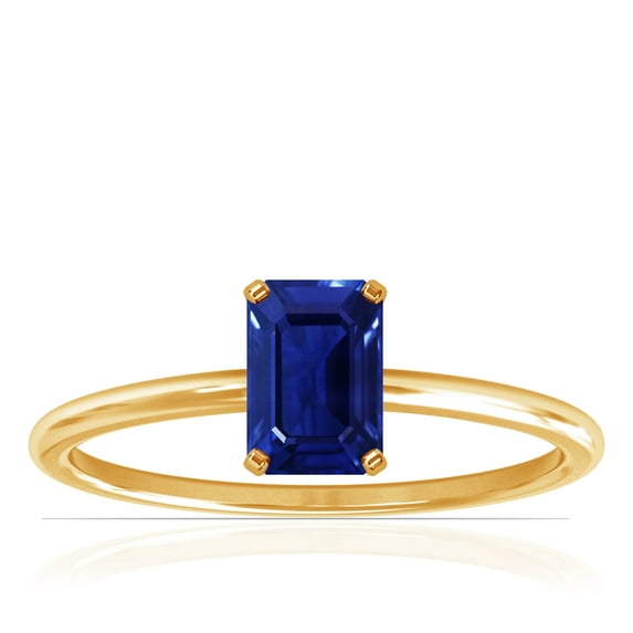 GemsNY September Birthstone - Dainty Emerald Cut Four Prong Blue Sapphire Solitaire Ring (Grade - AAAA | 1.75cts.)
