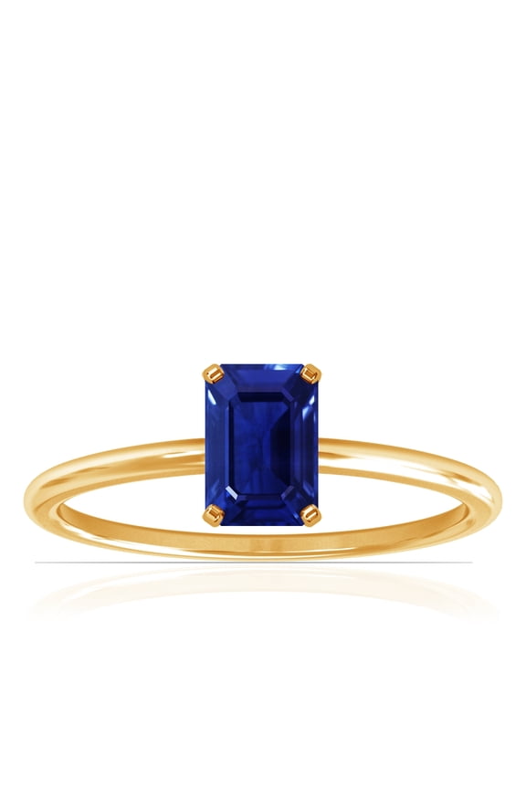 September Birthstone - Dainty Emerald Cut Four Prong Blue Sapphire Solitaire Ring (Grade - AAAA | 1.75cts.)