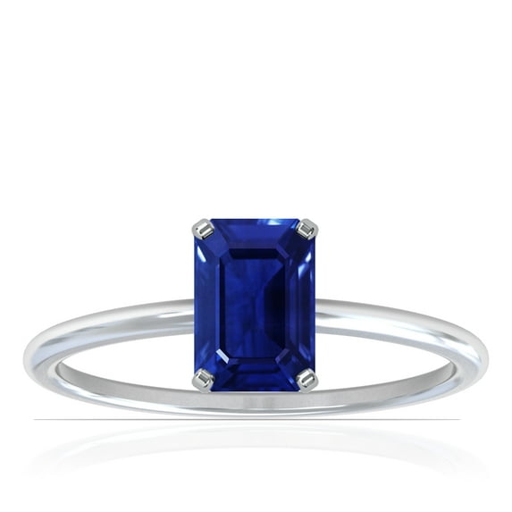 GemsNY September Birthstone - Dainty Emerald Cut Four Prong Blue Sapphire Solitaire Ring (Grade - AAAA | 3.00cts.)