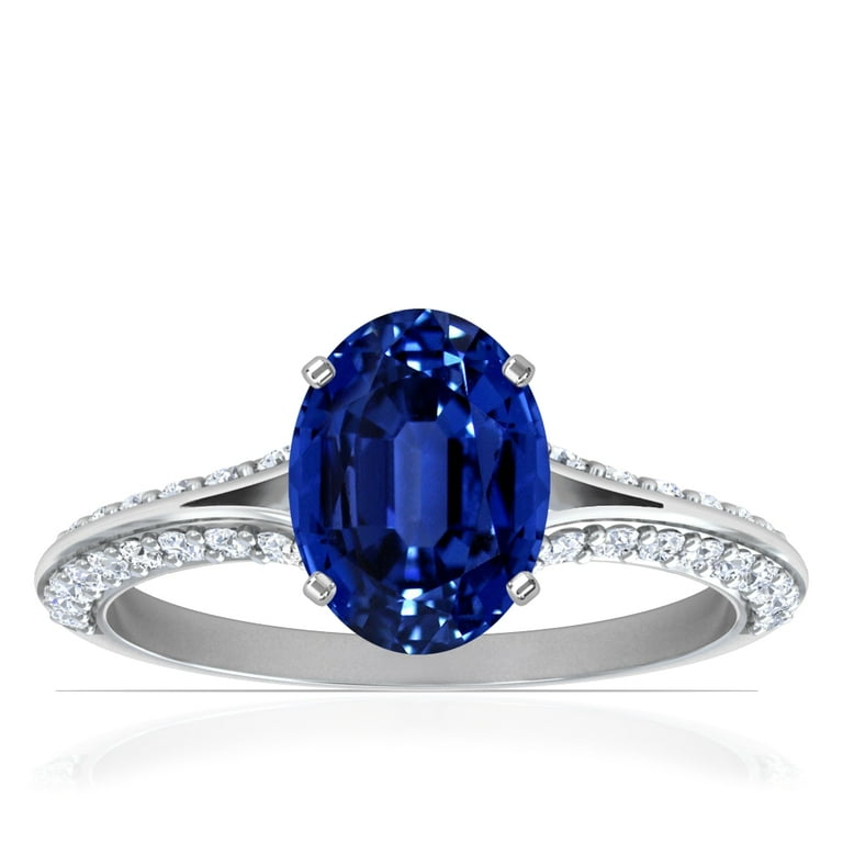 GemsNY September Birthstone Dainty Oval Blue Sapphire Ring With