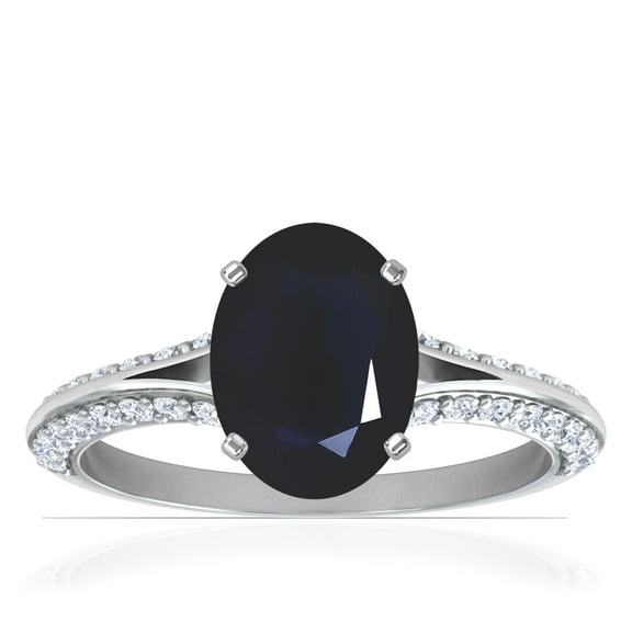 GemsNY September Birthstone - Dainty Oval Blue Sapphire Ring With Splity Shank (2.43cttw)