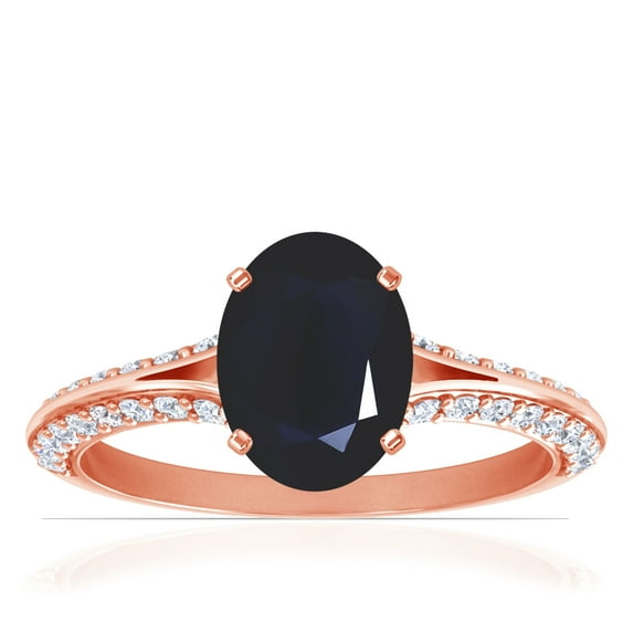 GemsNY September Birthstone - Dainty Oval Blue Sapphire Ring With Splity Shank (Grade - A | 1.73cttw)