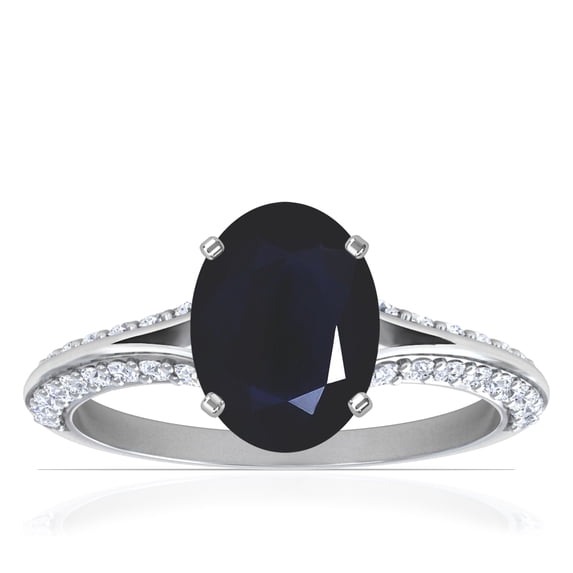 GemsNY September Birthstone - Dainty Oval Blue Sapphire Ring With Splity Shank (Grade - A | 2.43cttw)