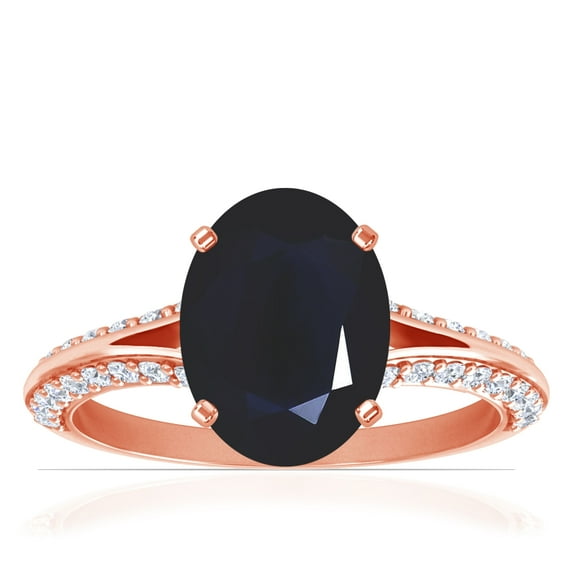 GemsNY September Birthstone - Dainty Oval Blue Sapphire Ring With Splity Shank (Grade - A | 3.53cttw)