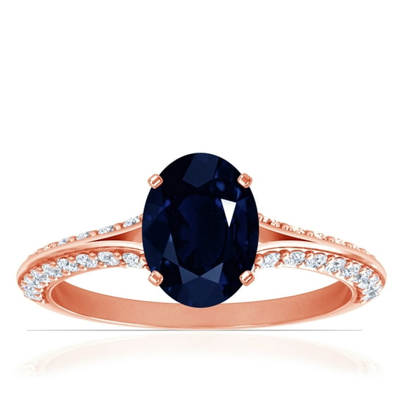 GemsNY September Birthstone - Dainty Oval Blue Sapphire Ring With Splity Shank (Grade - AA | 1.18cttw)