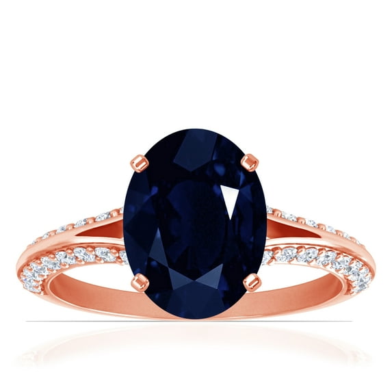 GemsNY September Birthstone - Dainty Oval Blue Sapphire Ring With Splity Shank (Grade - AA | 3.53cttw)