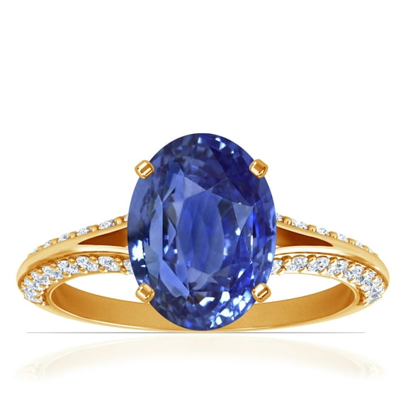 GemsNY September Birthstone - Dainty Oval Blue Sapphire Ring With Splity Shank (Grade - AAA | 3.53cttw)