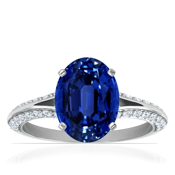GemsNY September Birthstone - Dainty Oval Blue Sapphire Ring With Splity Shank (Grade - AAAA | 3.53cttw)