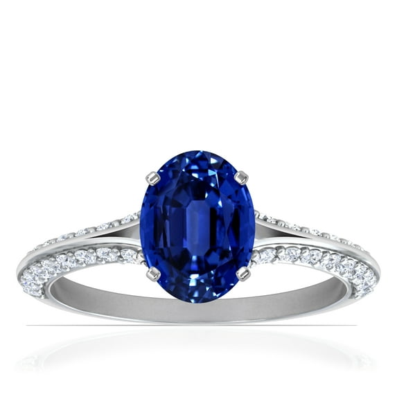 GemsNY September Birthstone - Dainty Oval Untreated Blue Sapphire Ring With Splity Shank (Grade - AAAAA | 1.18cttw)