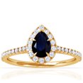 thumbnail image 1 of GemsNY September Birthstone - Dainty Pear Shape Blue Sapphire Halo Ring with Pave Set Diamonds (Grade - A | 0.83cttw), 1 of 4