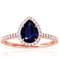 thumbnail image 1 of GemsNY September Birthstone - Dainty Pear Shape Blue Sapphire Halo Ring with Pave Set Diamonds (Grade - AA | 1.60cttw), 1 of 4