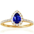 thumbnail image 1 of GemsNY September Birthstone - Dainty Pear Shape Blue Sapphire Halo Ring with Pave Set Diamonds (Grade - AAAA | 0.83cttw), 1 of 4