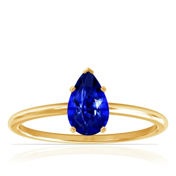 GemsNY September Birthstone - Dainty Pear Shape Four Prong Untreated Blue Sapphire Solitaire Ring For Women (Grade - AAAAA | 2.00cts.)
