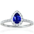 thumbnail image 1 of GemsNY September Birthstone - Dainty Pear Shape Untreated Blue Sapphire Halo Ring with Pave Set Diamonds For Women (Grade - AAAAA | 1.18cttw), 1 of 4