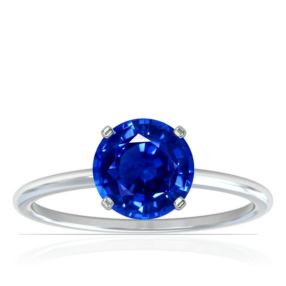 GemsNY September Birthstone - Dainty Round Four Prong Blue Sapphire Solitaire Ring (Grade - AAAA | 1.05cts.)
